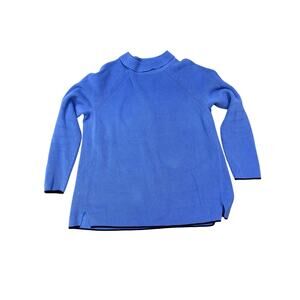 Talbots Blue Sabrina Sweater Mock Neck Knit Pima Cotton Winter Size Large